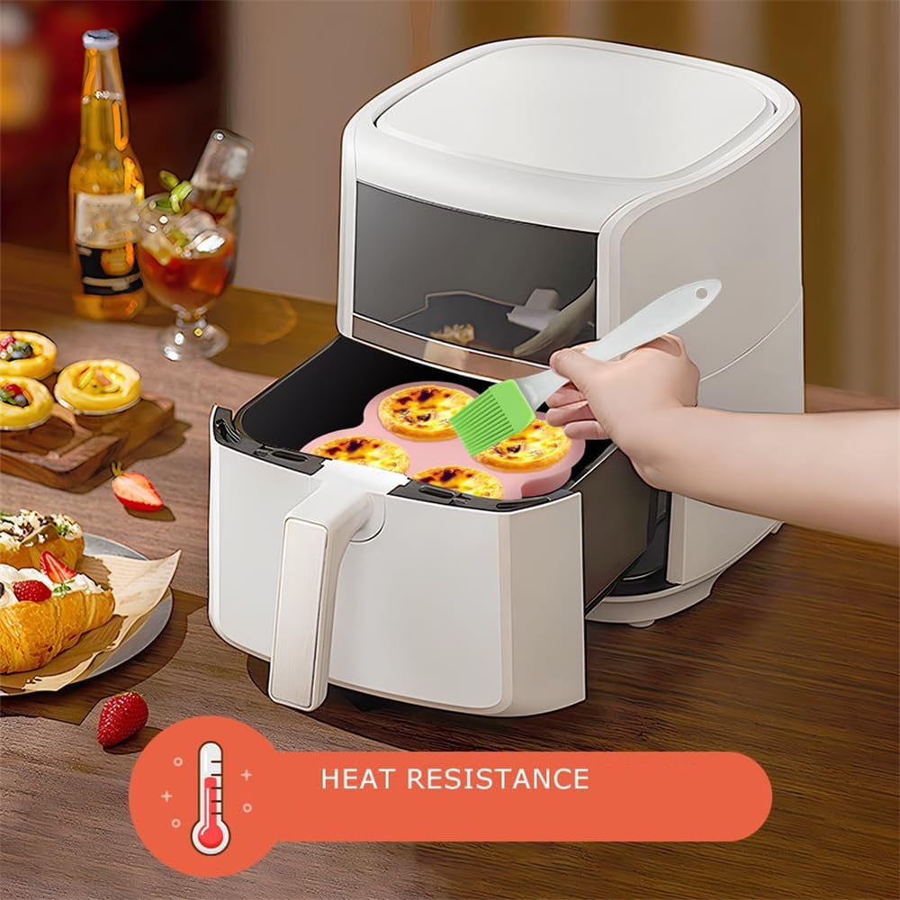 Tutuviw 2Pcs Reusable Silicone Air Fryer Egg Mold Cupcake and Muffin Pan Non-Stick Air Fryer Baking Pan 4 Cavity Silicone Muffin Pans Muffin Cups for Baking Blue+Pink