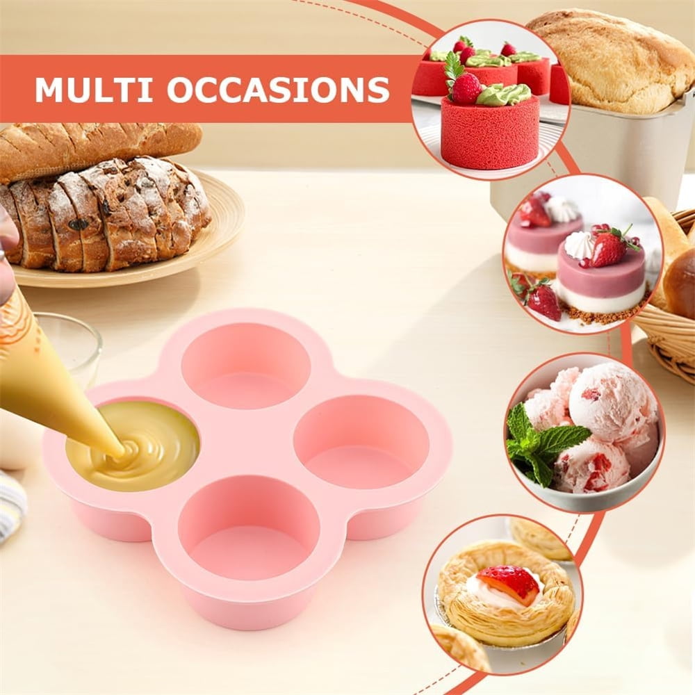 Tutuviw 2Pcs Reusable Silicone Air Fryer Egg Mold Cupcake and Muffin Pan Non-Stick Air Fryer Baking Pan 4 Cavity Silicone Muffin Pans Muffin Cups for Baking Blue+Pink