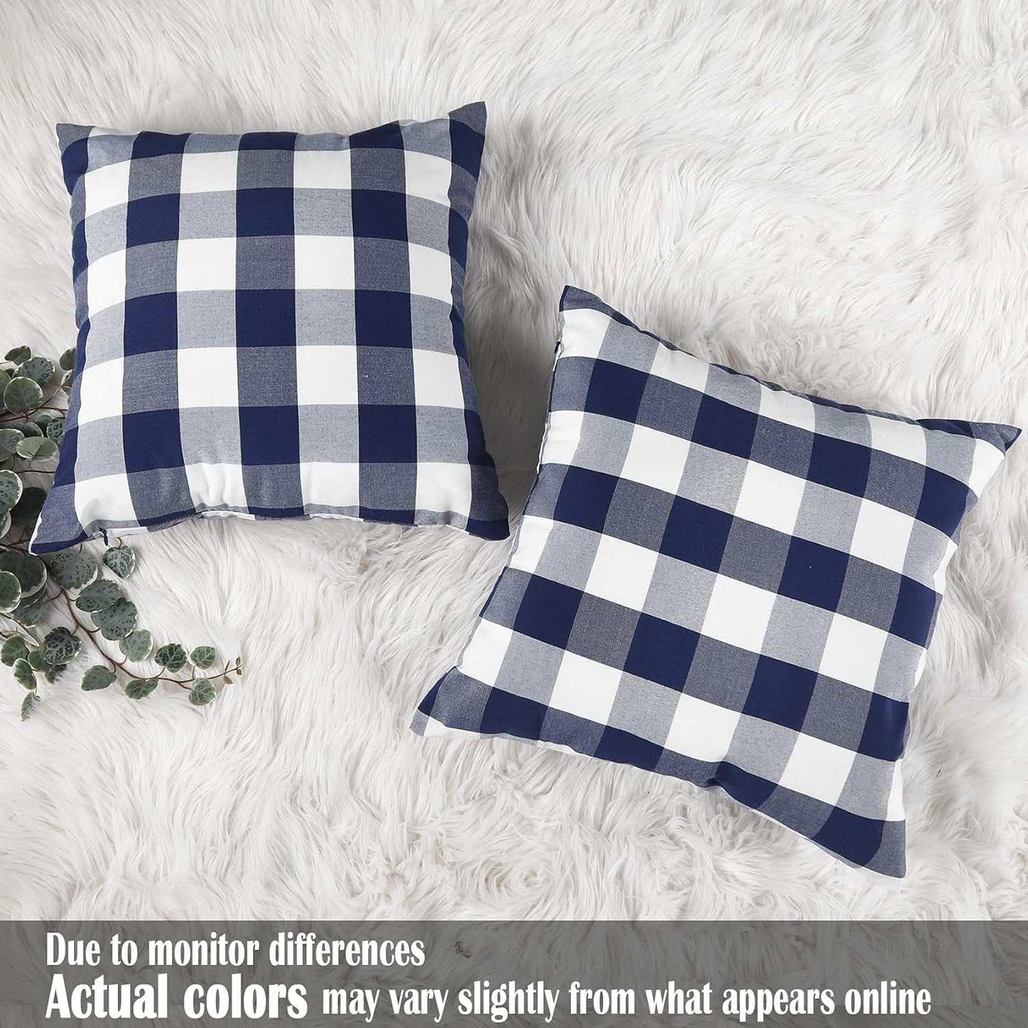 Light Blue Farmhouse Buffalo Plaid Pillow Covers 18x18 Set of 2 Patio Outdoor Decor Neutral Checkered Pillow Covers 18 x 18, Blue and White Gingham
