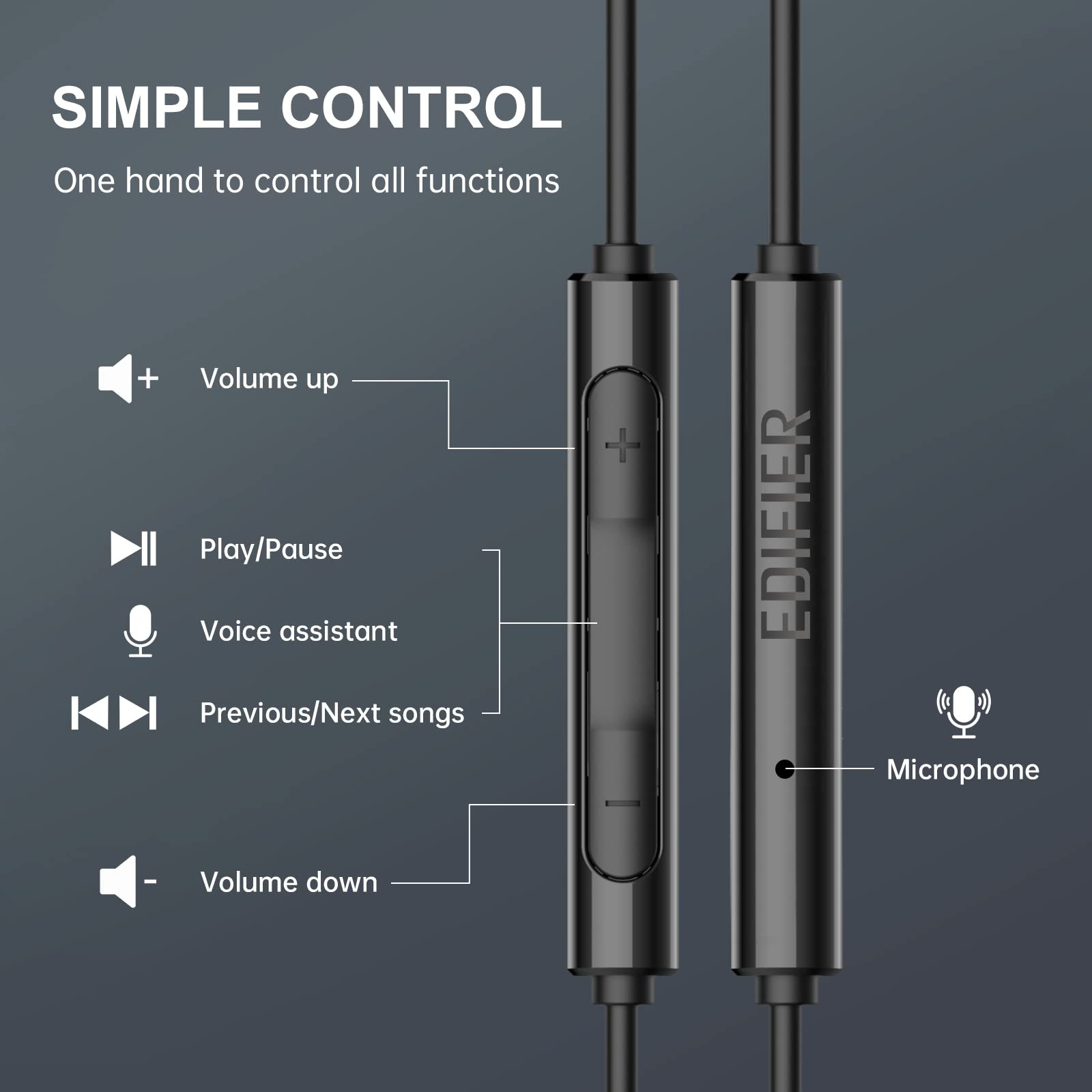 Edifier P205 Earbuds with Remote and Microphone - 8mm Dynamic Drivers, Omni-Directional, 3 Button in-line Control, Compact, Earphone