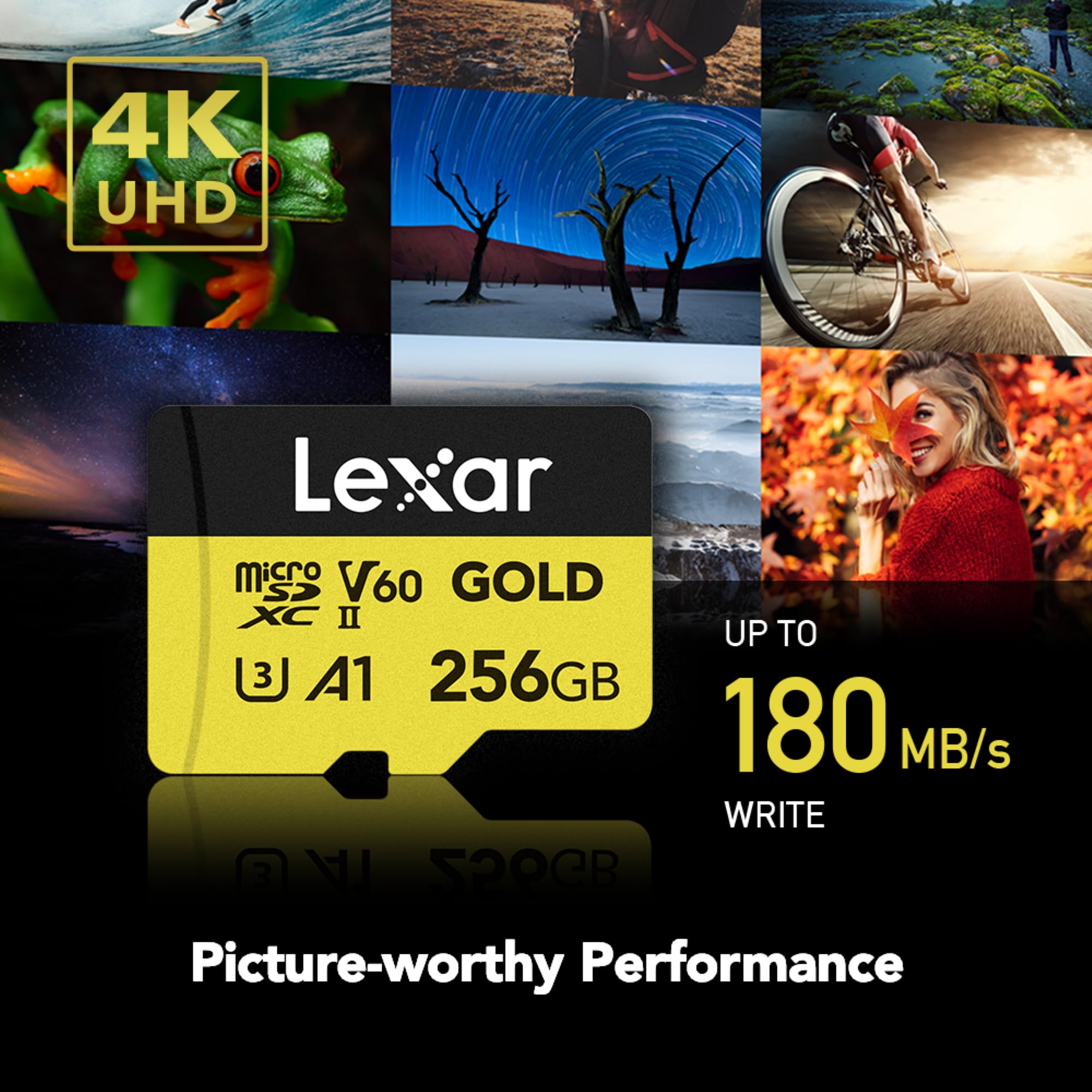 Lexar Professional Gold MicroSDXC Card UHS-II C10 U3 V60 A1 Full HD 4K UHD Reading Speed Up to 280MB/s Official Product 10 Year Manufacturer Warranty