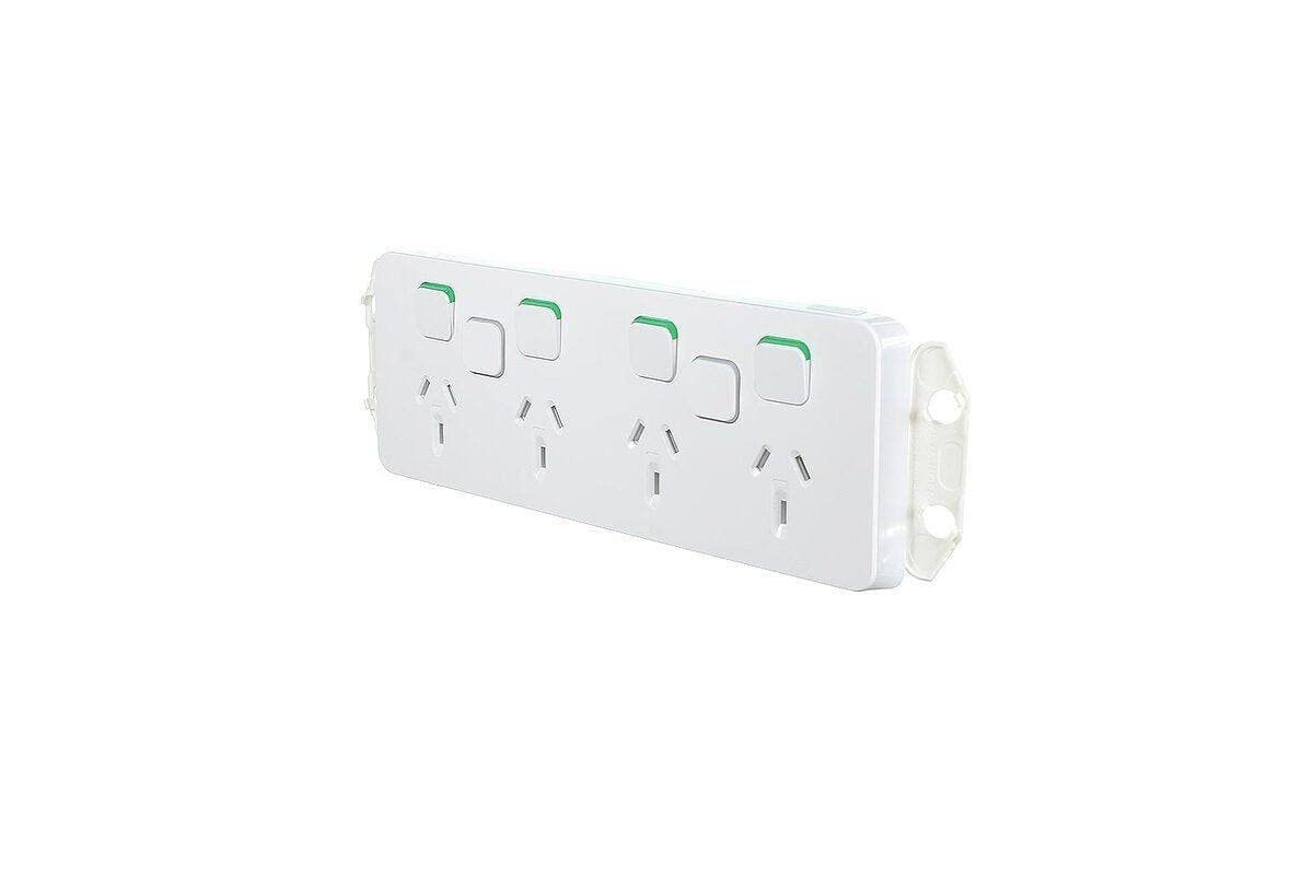 Schneider Electric Clipsal 10A 250V Quad PowerPoint Socket with 2 Extra Switches Less Mechanism