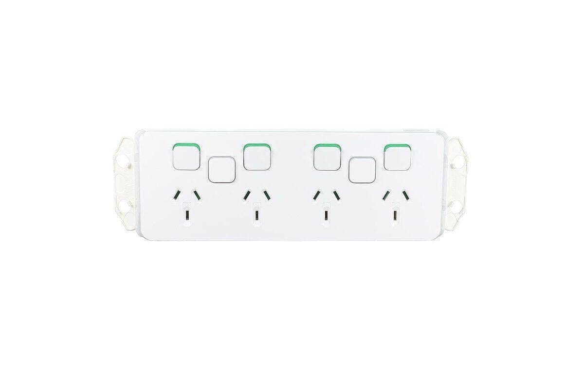 Schneider Electric Clipsal 10A 250V Quad PowerPoint Socket with 2 Extra Switches Less Mechanism