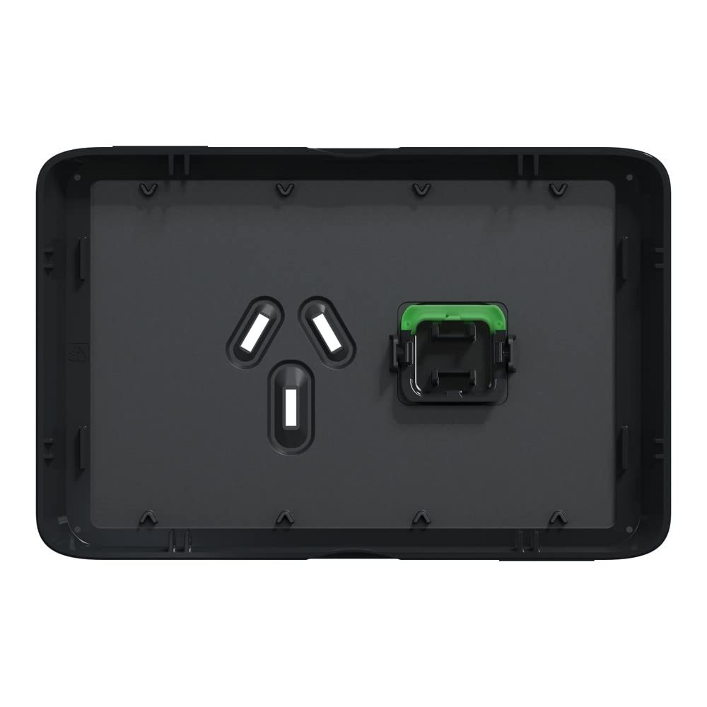 Iconic Horizontal Single 10A 250V Socket Switch Skin, Black