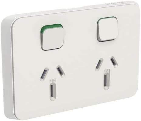 Iconic 250V 15A Horizontal Twin Socket Switch, Vivid White
