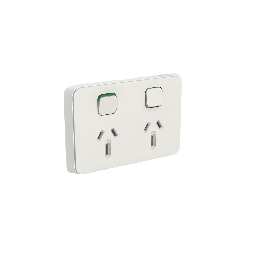 Iconic 250V 15A Horizontal Twin Socket Switch, Vivid White