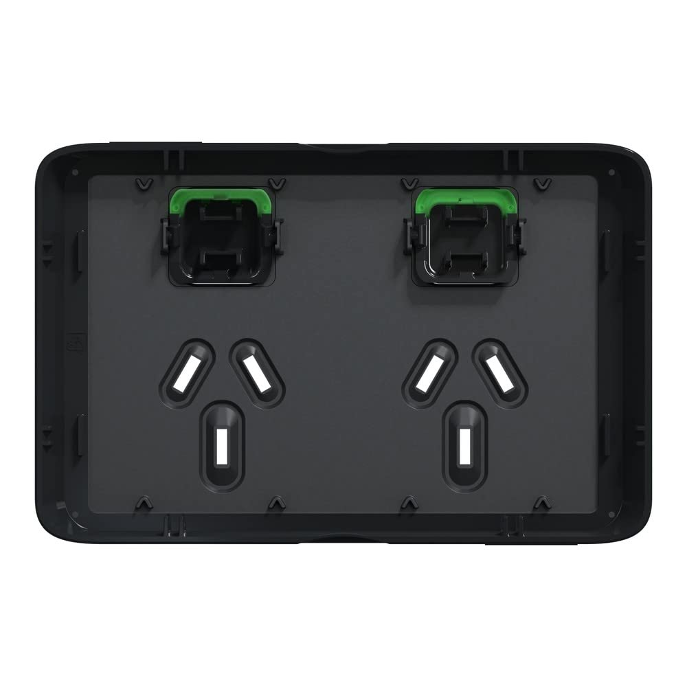 Iconic 10A 250V Horizontal Double Power Point Switch Skin, Black