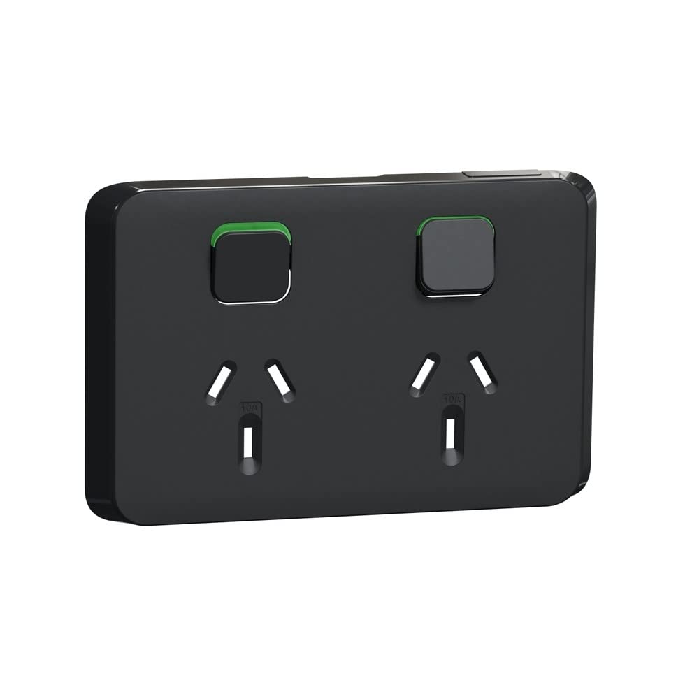 Iconic 10A 250V Horizontal Double Power Point Switch Skin, Black