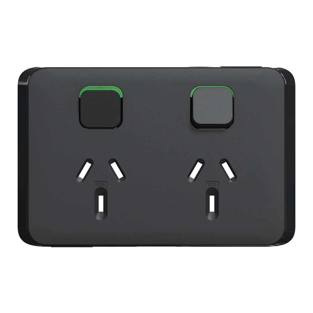 Iconic 10A 250V Horizontal Double Power Point Switch Skin, Black
