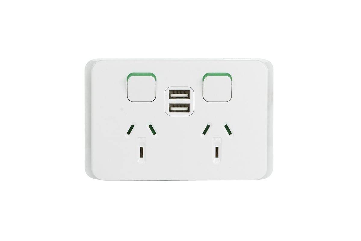 Iconic 250V 10A Horizontal Mount Dual USB Charger Twin Switched Socket
