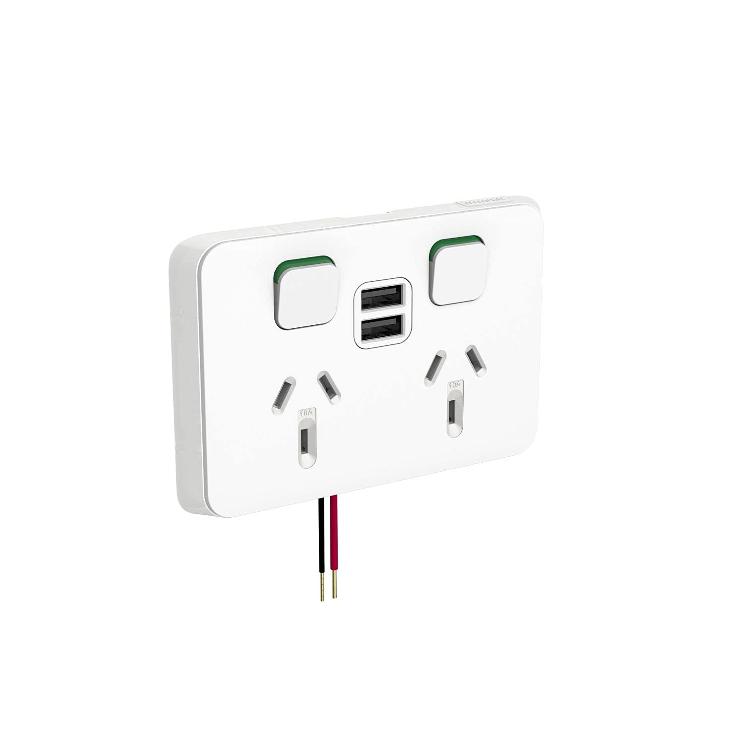Iconic 250V 10A Horizontal Mount Dual USB Charger Twin Switched Socket