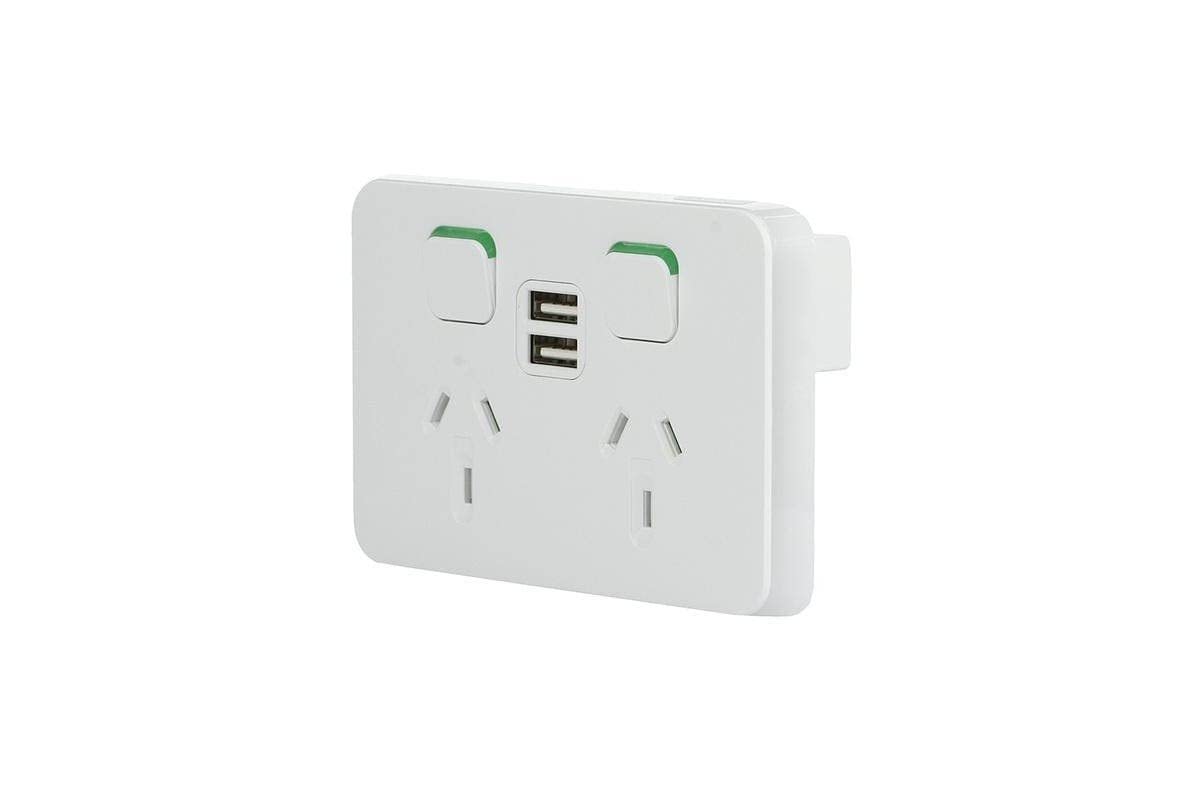 Iconic 250V 10A Horizontal Mount Dual USB Charger Twin Switched Socket