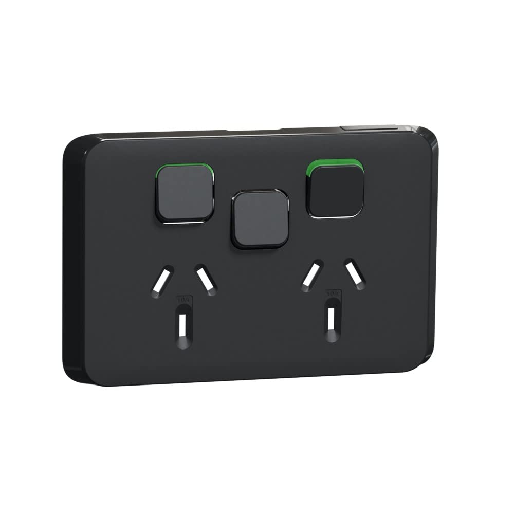 Iconic 10A 250V Horizontal Double Power Point Extra Switch Skin, Black