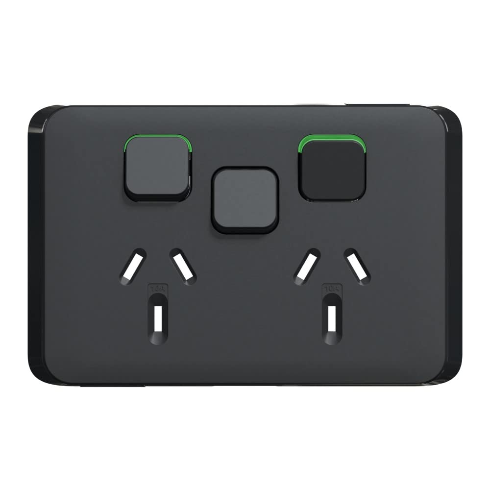 Iconic 10A 250V Horizontal Double Power Point Extra Switch Skin, Black