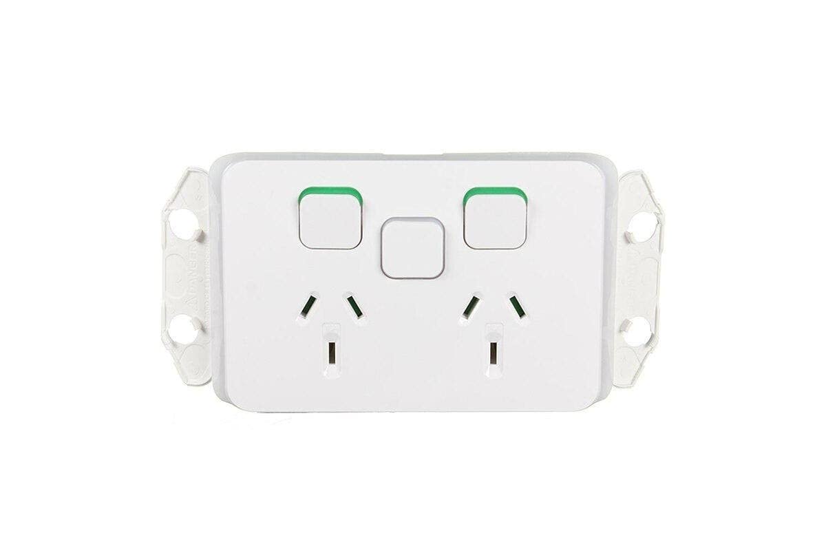 Schneider Electric Clipsal 10A 250V Horizontal Mount Double Switch Power Point with Extra Switch