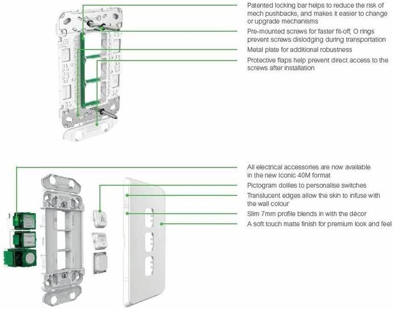 Iconic 250V 10AX Vertical Mount 1 Gang LED Flush Switch, Vivid White