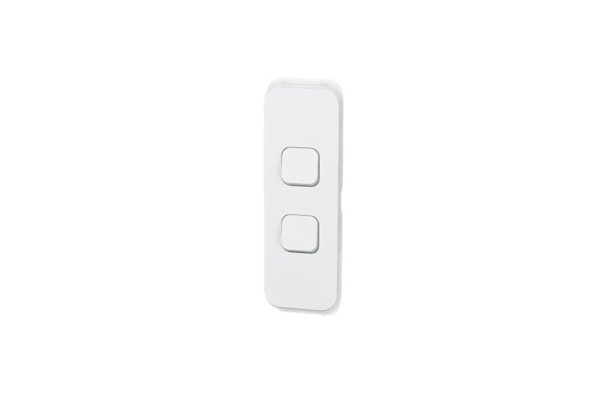 Iconic 250V 10A Vertical Mount 2 Gang LED Flush Switch, Vivid White