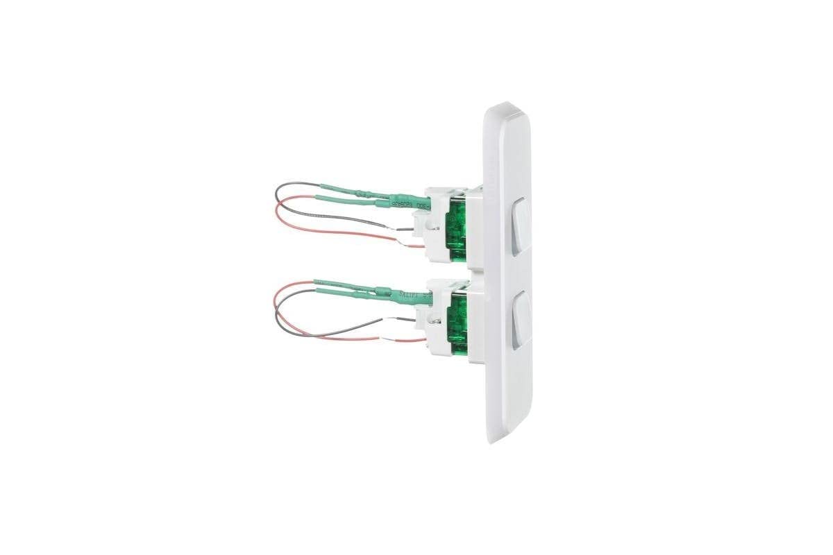 Iconic 250V 10A Vertical Mount 2 Gang LED Flush Switch, Vivid White
