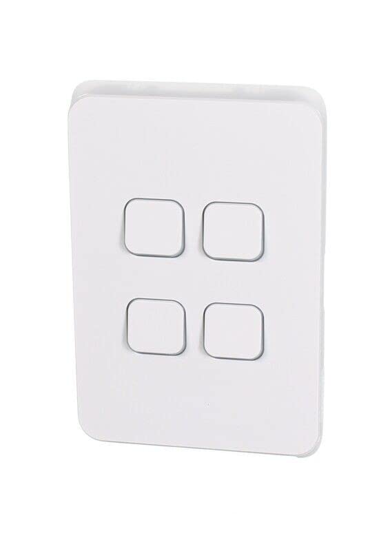 3000 Series 4 Gang, 250V 10Ax1-Way/2-Way Vertical Mount Iconic Flush Switch, White