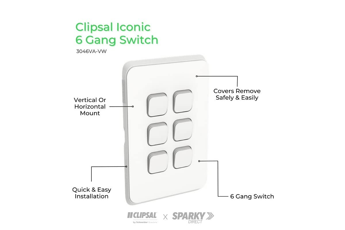 by Schneider Electric 250Volt Vertical Mount Iconic Flush Switch, 6G 1_2Way, 10AX