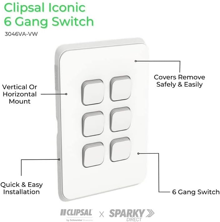 by Schneider Electric 250Volt Vertical Mount Iconic Flush Switch, 6G 1_2Way, 10AX