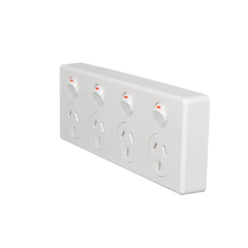 C2000 Series 4 Gang 2 Poles 10A 250V Quad Switch Socket Outlet, White Electric