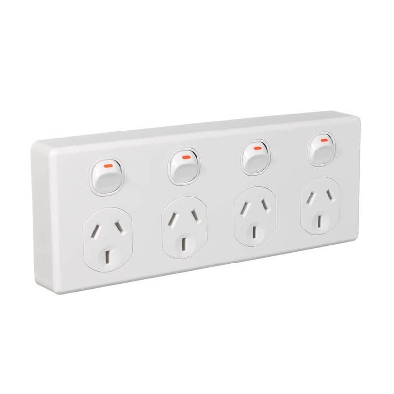 C2000 Series 4 Gang 2 Poles 10A 250V Quad Switch Socket Outlet, White Electric