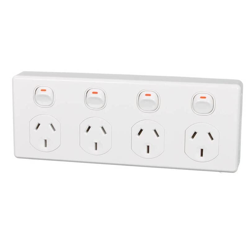 C2000 Series 4 Gang 2 Poles 10A 250V Quad Switch Socket Outlet, White Electric