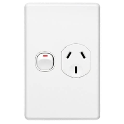 Classic C2000 Series 10AMP Vertical Mount Single Socket Outlet, White Electric
