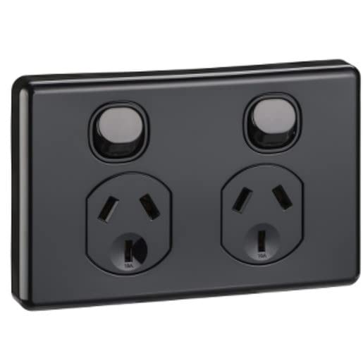 C2000 Series Classic 250V 10A Horizontal Twin Switch Socket Outlet, Black