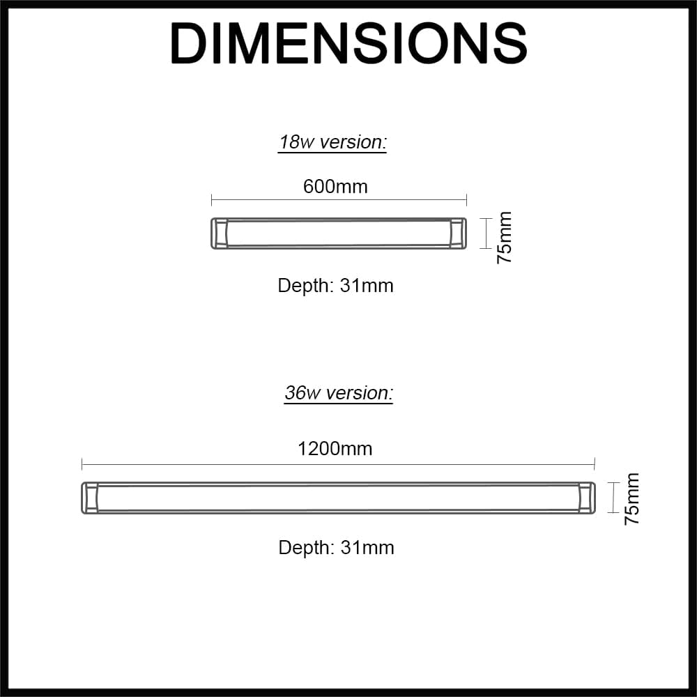 RAZORDM LED Batten Light - Tri-Colour Dimmable - 1200mm
