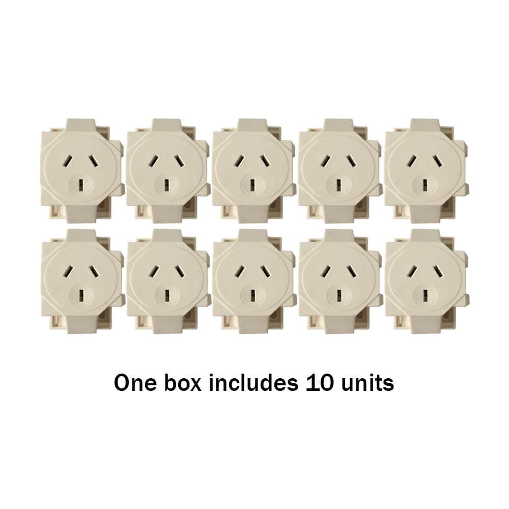 3-Pin Quick Connect Single Surface Socket - 10A 240V - Box of 10