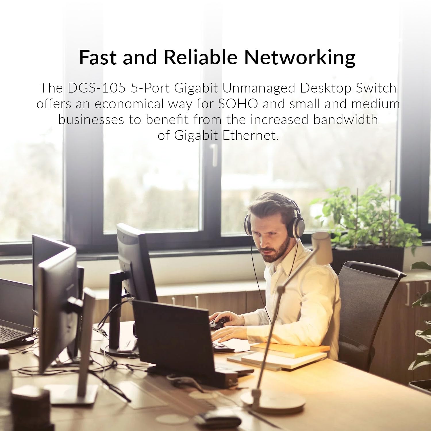 D-Link DGS-105 5-Port Gigabit Ethernet Switch - Desktop Quiet Fanless & Energy-Efficient Design, Metal Housing, 1Gbps Network Switch, Network Splitter, for Router, LAN, Home & Office, Plug & Play