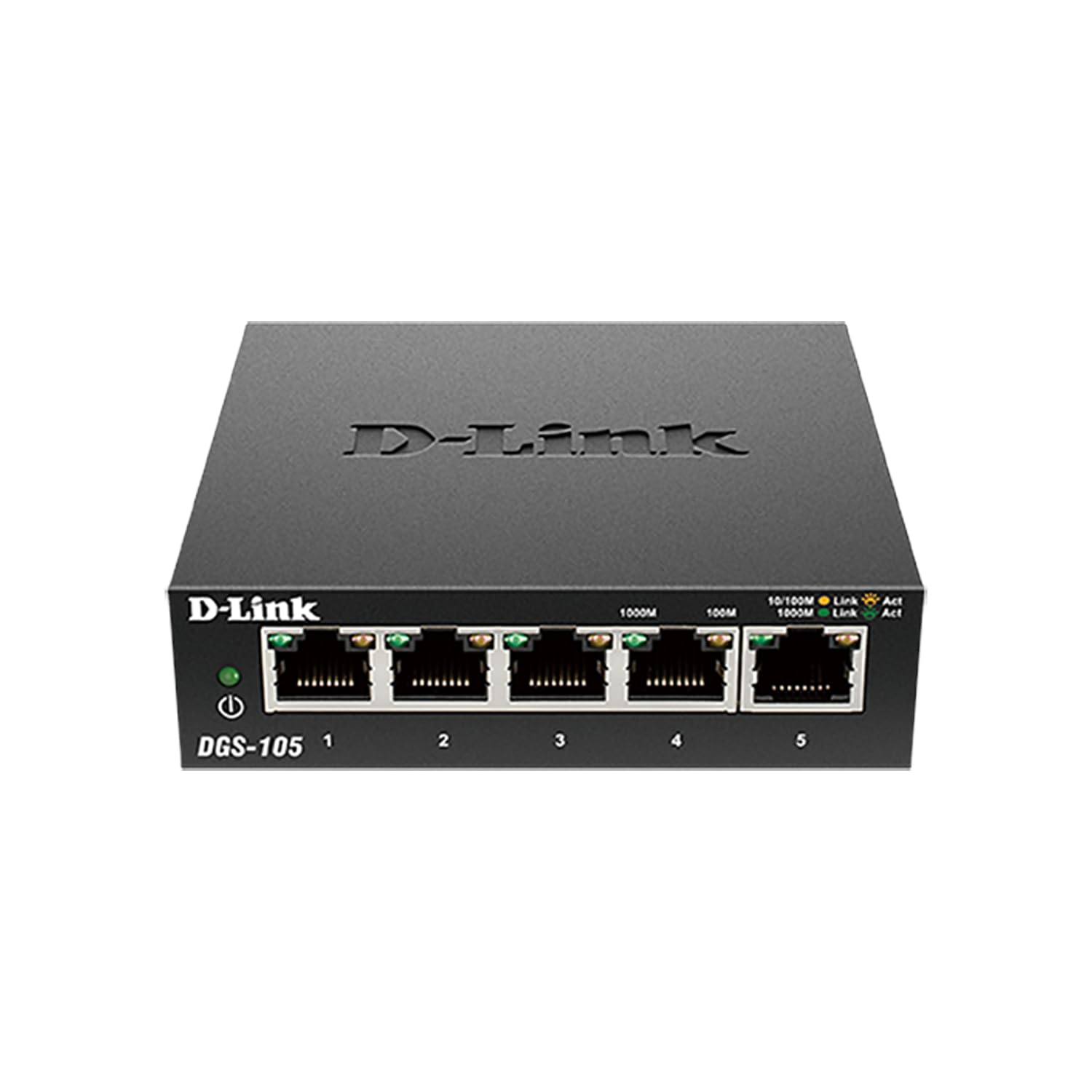 D-Link DGS-105 5-Port Gigabit Ethernet Switch - Desktop Quiet Fanless & Energy-Efficient Design, Metal Housing, 1Gbps Network Switch, Network Splitter, for Router, LAN, Home & Office, Plug & Play