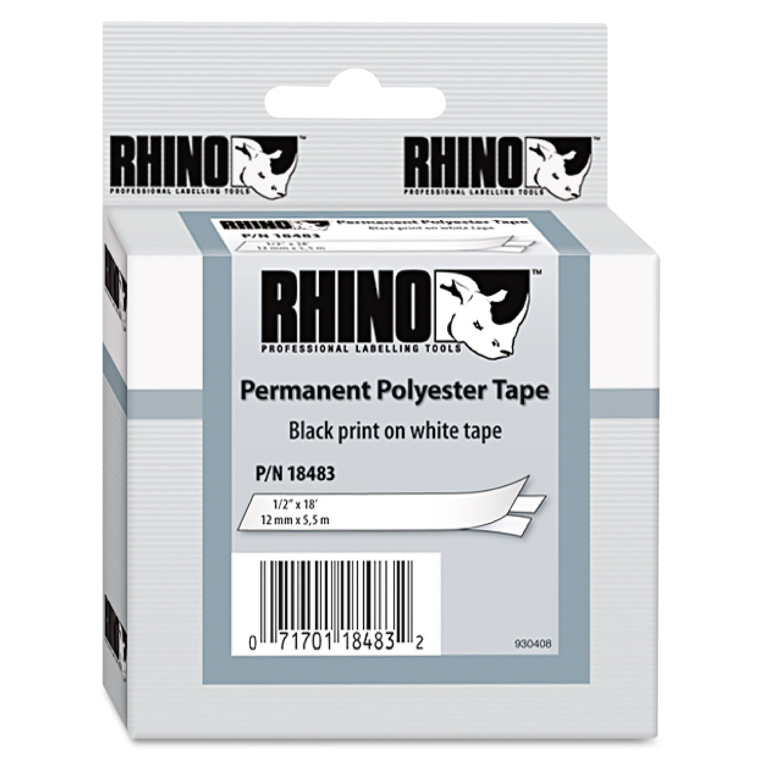 Dymo Rhinopro 1/2in White Permanent Poly Labels - 1 Each, Ideal for Jobsite Applications, Thermal Transfer Printing, Easy-to-Peel Split-Back Design