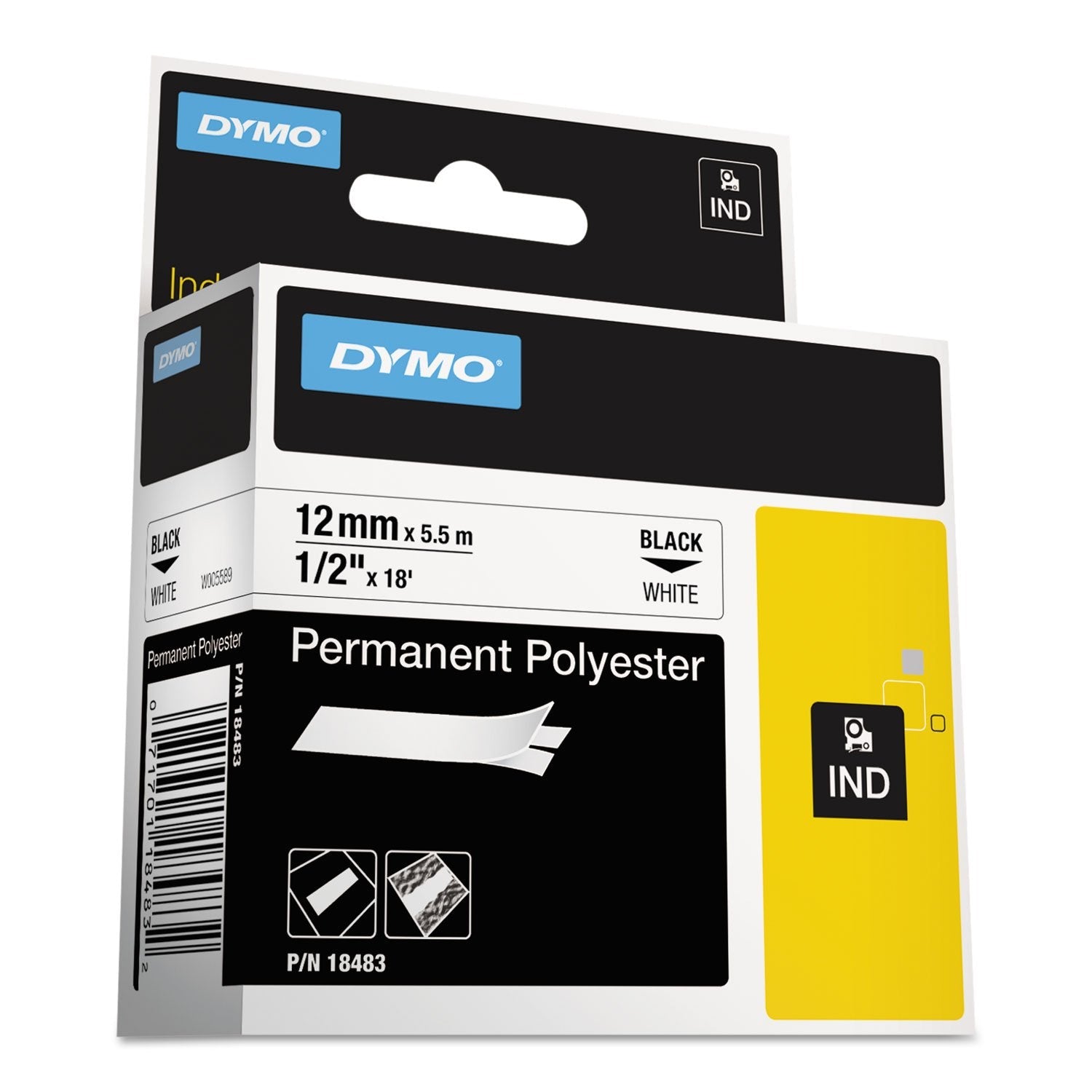 Dymo Rhinopro 1/2in White Permanent Poly Labels - 1 Each, Ideal for Jobsite Applications, Thermal Transfer Printing, Easy-to-Peel Split-Back Design
