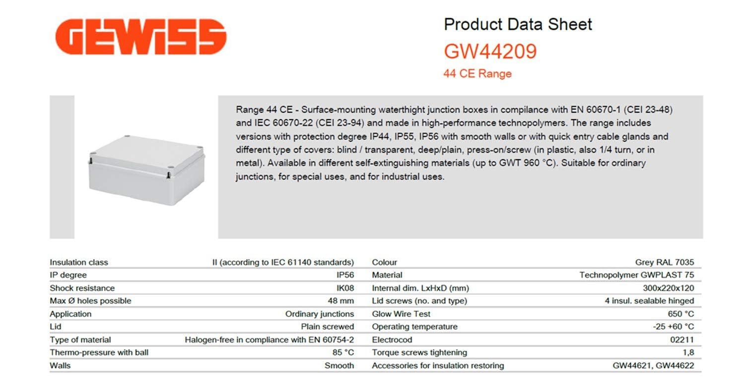 Gewiss Plastic Enclosure GW44209