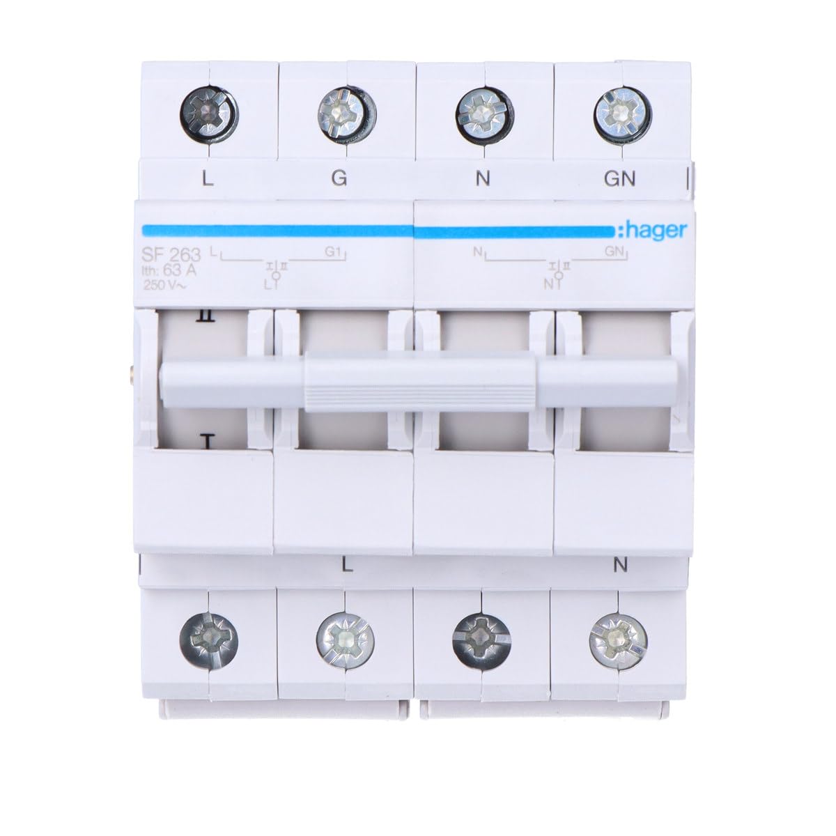 Hager - Modular Switch 2-pin 63A Together at The top i-0-ii 4M
