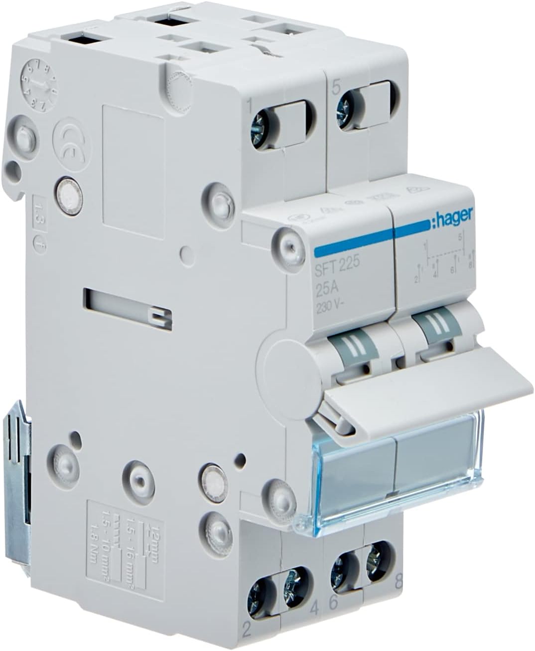 Hager SFT225 - Modular Switch 2 Poles 25a Common up i-0-ii