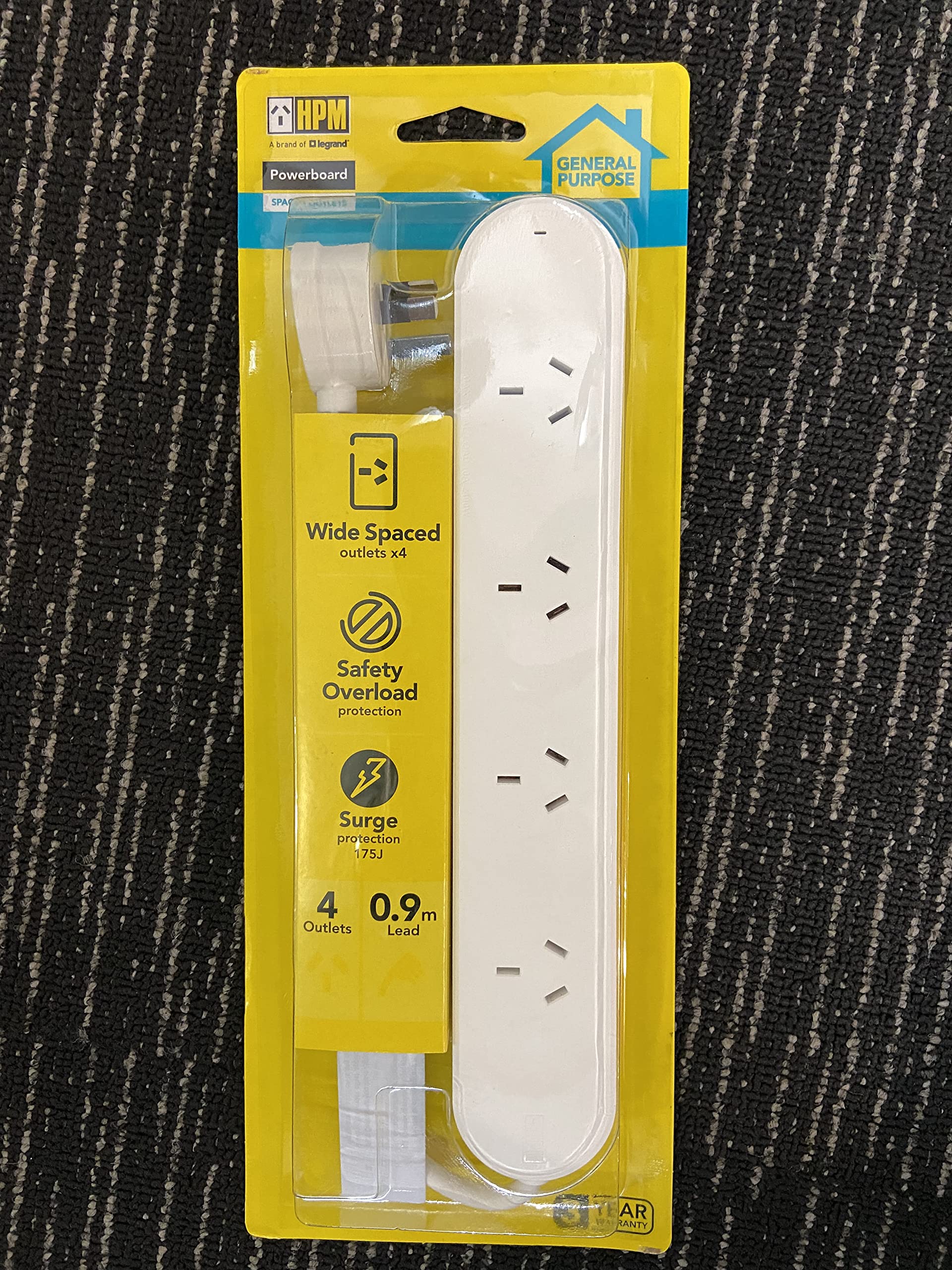 HPM General Purpose 4 Outlet Wide Spaced Powerboard