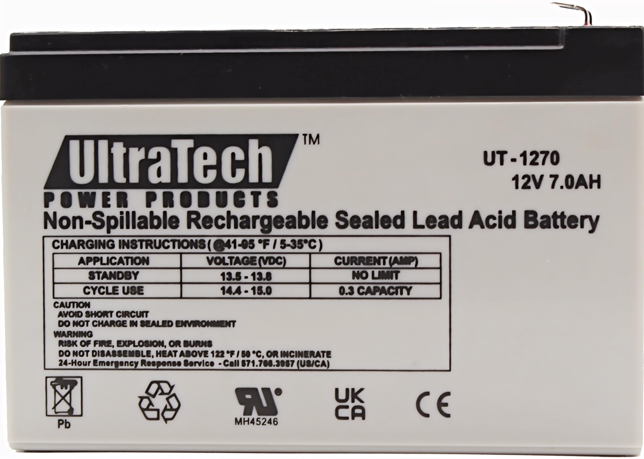 UltraTech UT1270 12V 7Ah Lead Acid Alarm Battery UT-1270