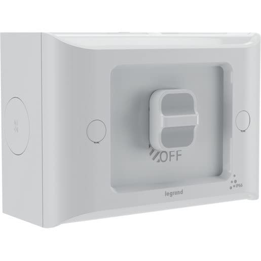 Legrand Aqua Life 240V 16A IP66 1 Gang Weatherproof Surface Mount Switch, Limestone Grey