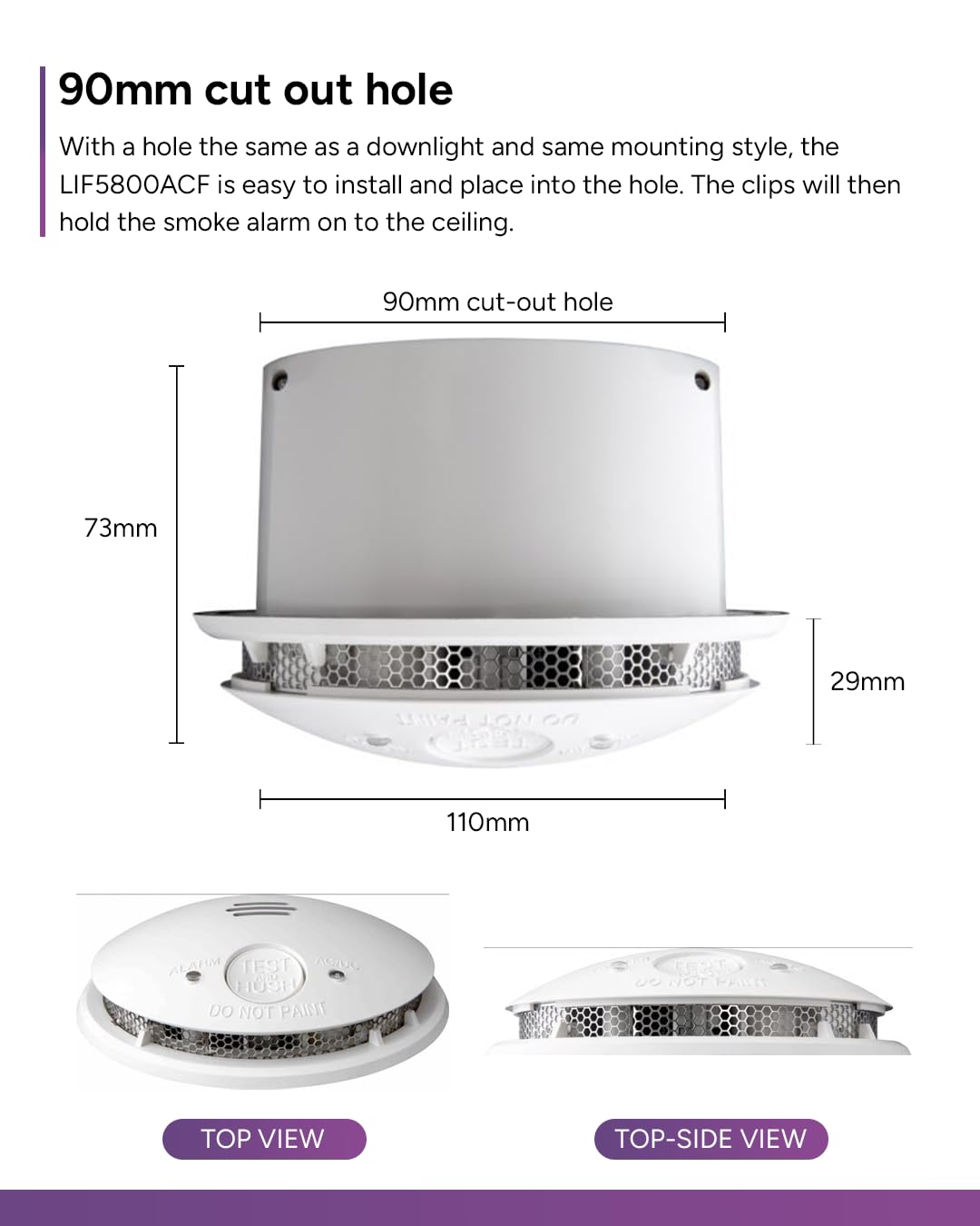Lifesaver 240V Silhouette Flush Smoke Alarm with 10 Year Sealed Lithium Battery