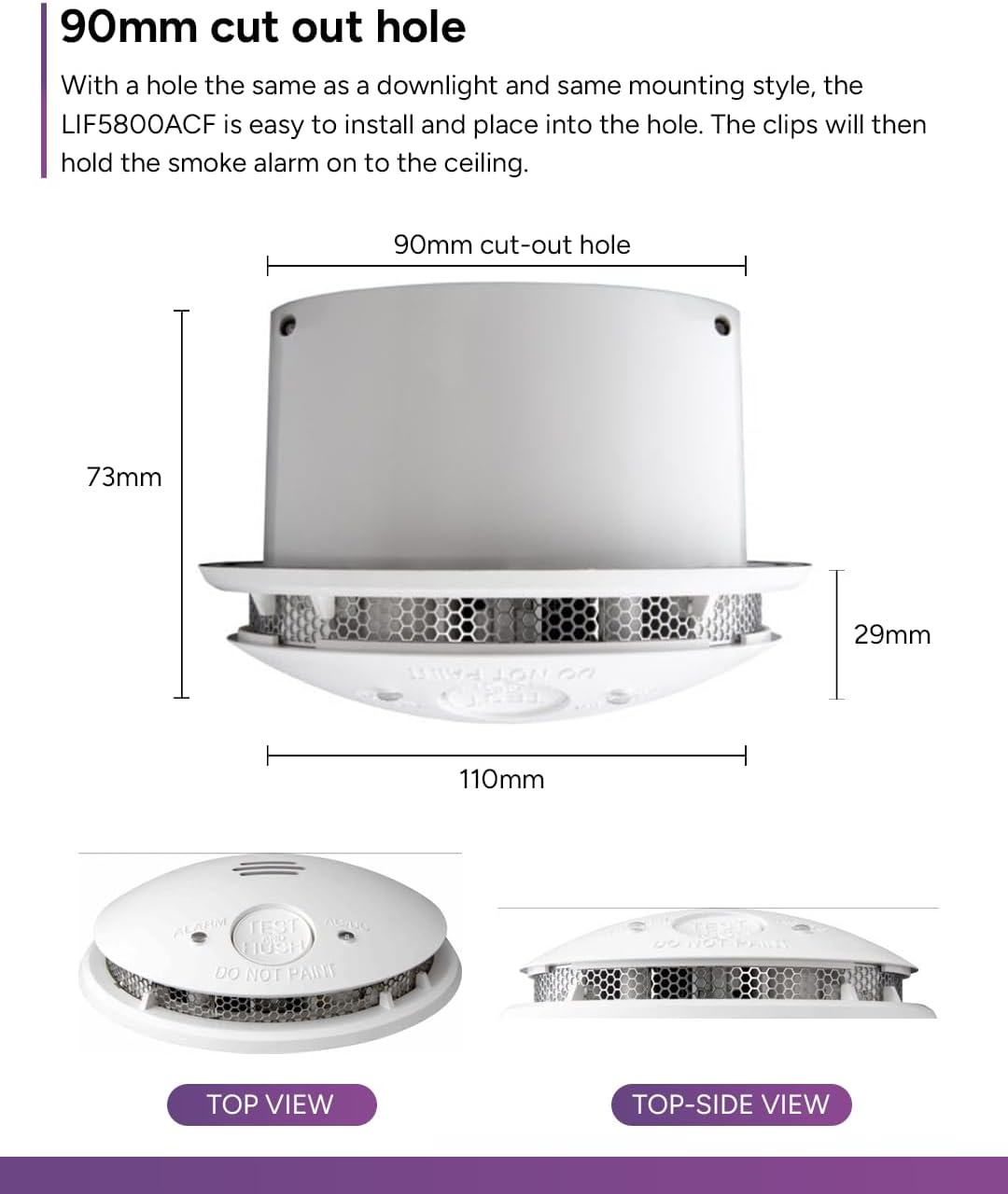 Lifesaver 240V Silhouette Flush Smoke Alarm with 10 Year Sealed Lithium Battery