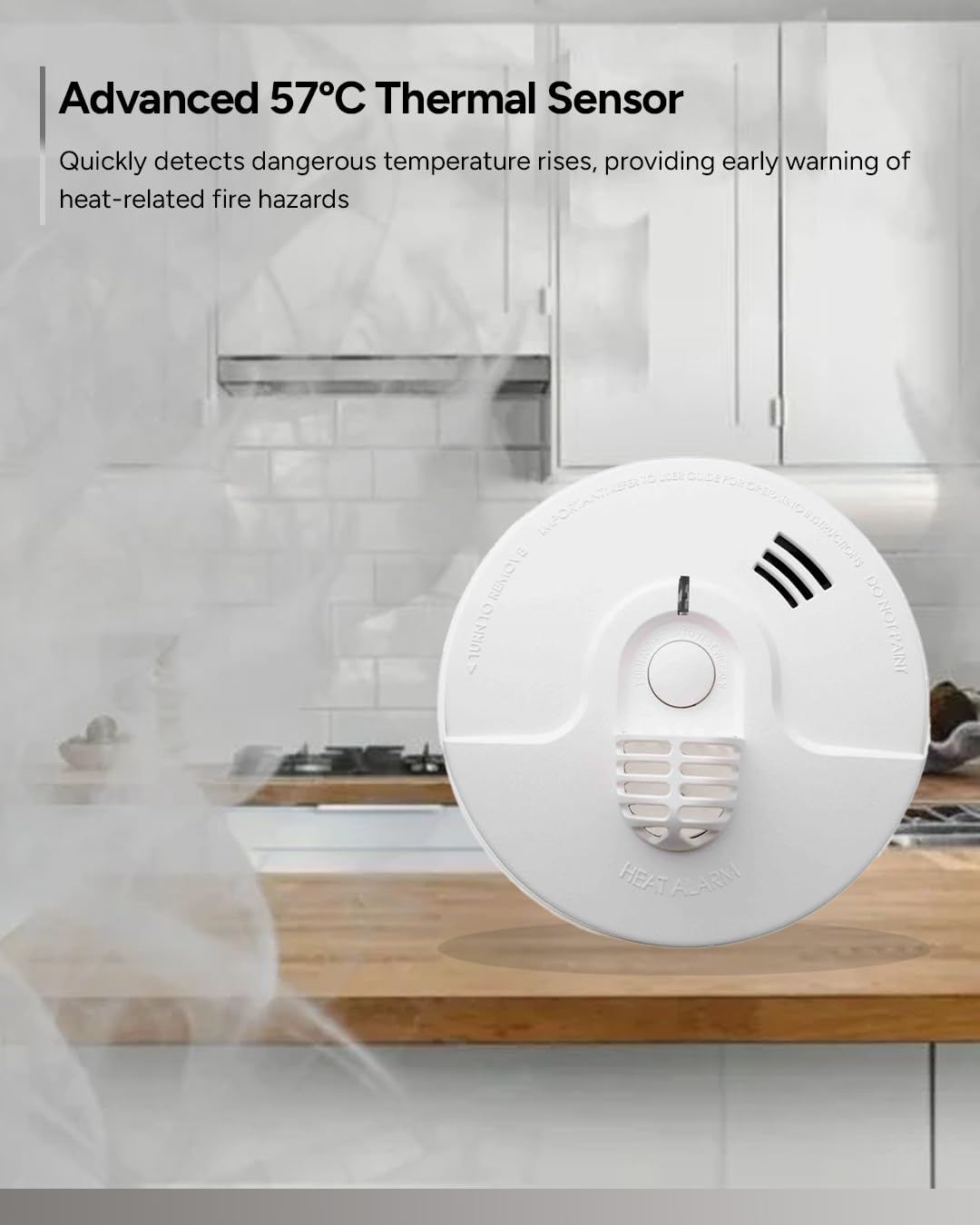 Lifesaver 240V Temperature Heat Alarm with 9V Battery Back Up