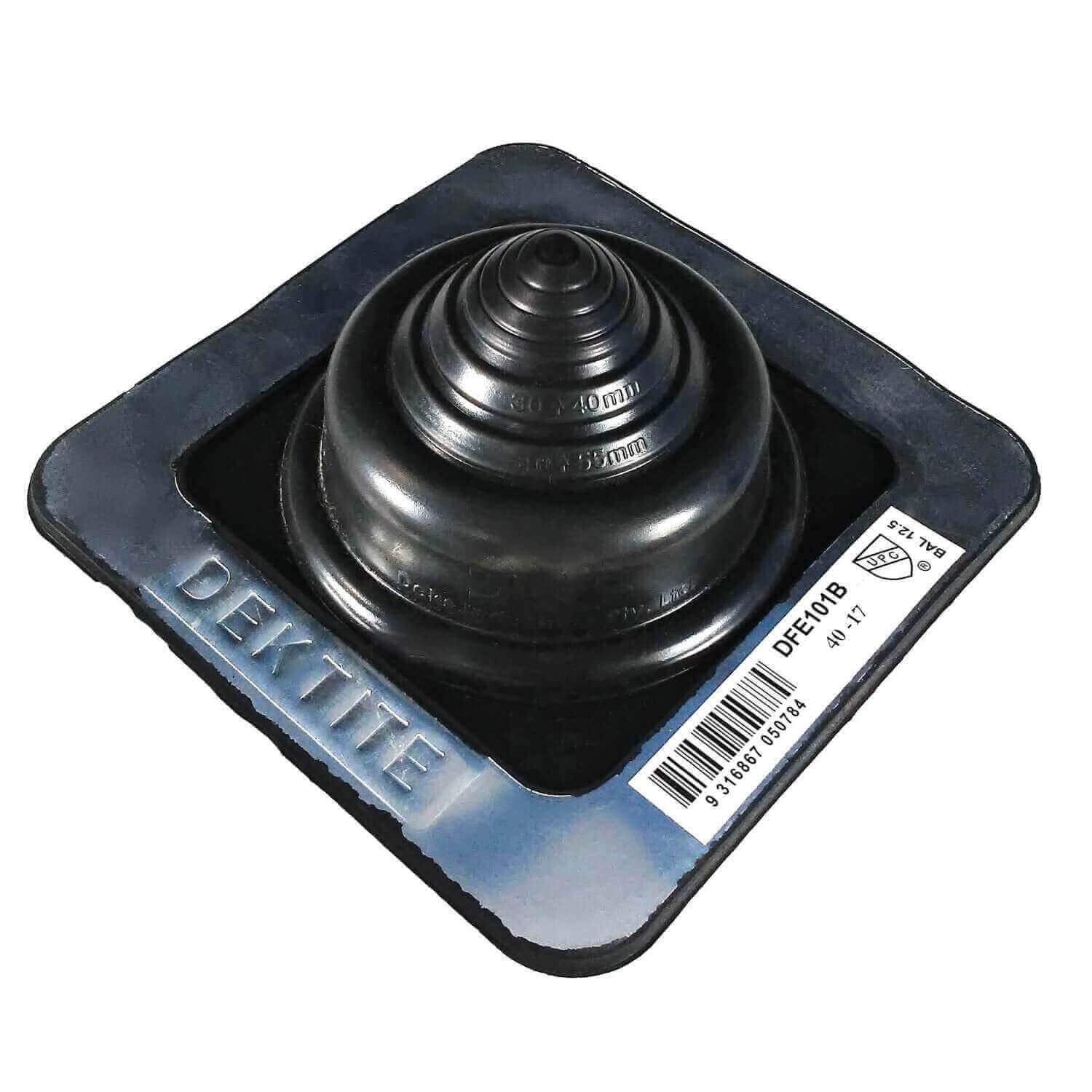 Dektite Square Base EPDM 5-55 mm Flexible Pipe Flashing, 139 mm Length, Black