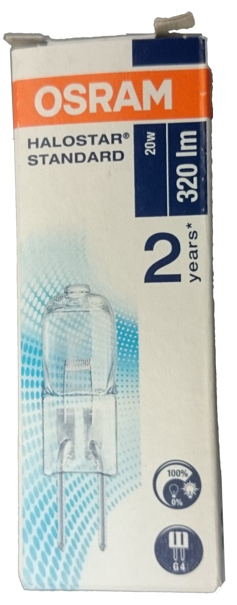 Osram 64425 Halogen Lamps 20 watts 22 kWh / 1000h, 12 Volts G4, 33x10 mm