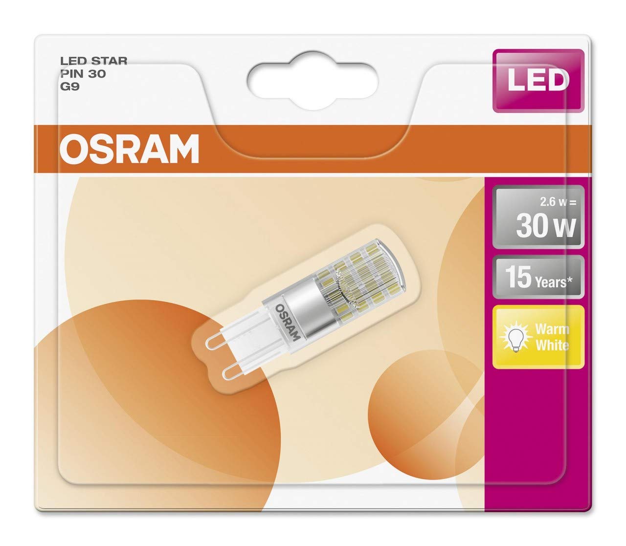 OSRAM 4058075812055 LED Special PIN Socket: G9, 2.6 Watt, 30-Watt-Replacement, Warm White
