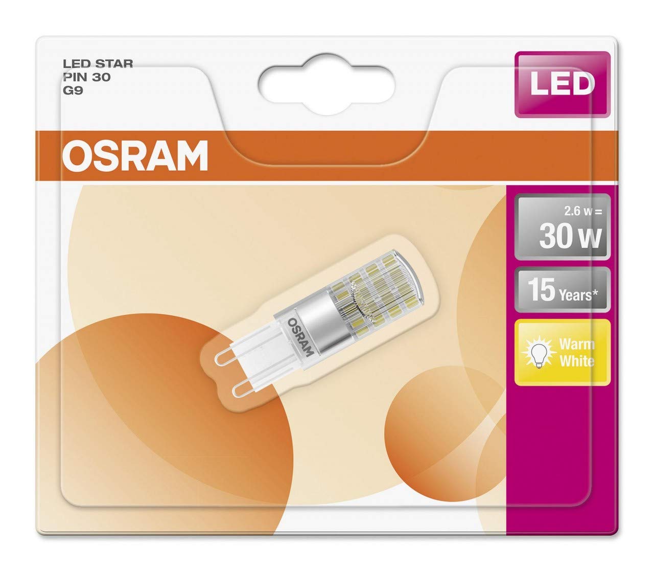 OSRAM 4058075812055 LED Special PIN Socket: G9, 2.6 Watt, 30-Watt-Replacement, Warm White