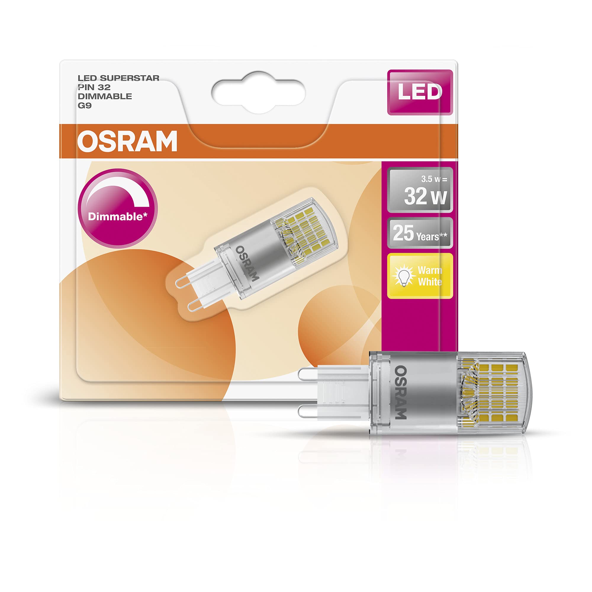 OSRAM LED Special PIN Socket: G9, 3.5 Watt, 32-Watt-Replacement, Warm White 4058075811935